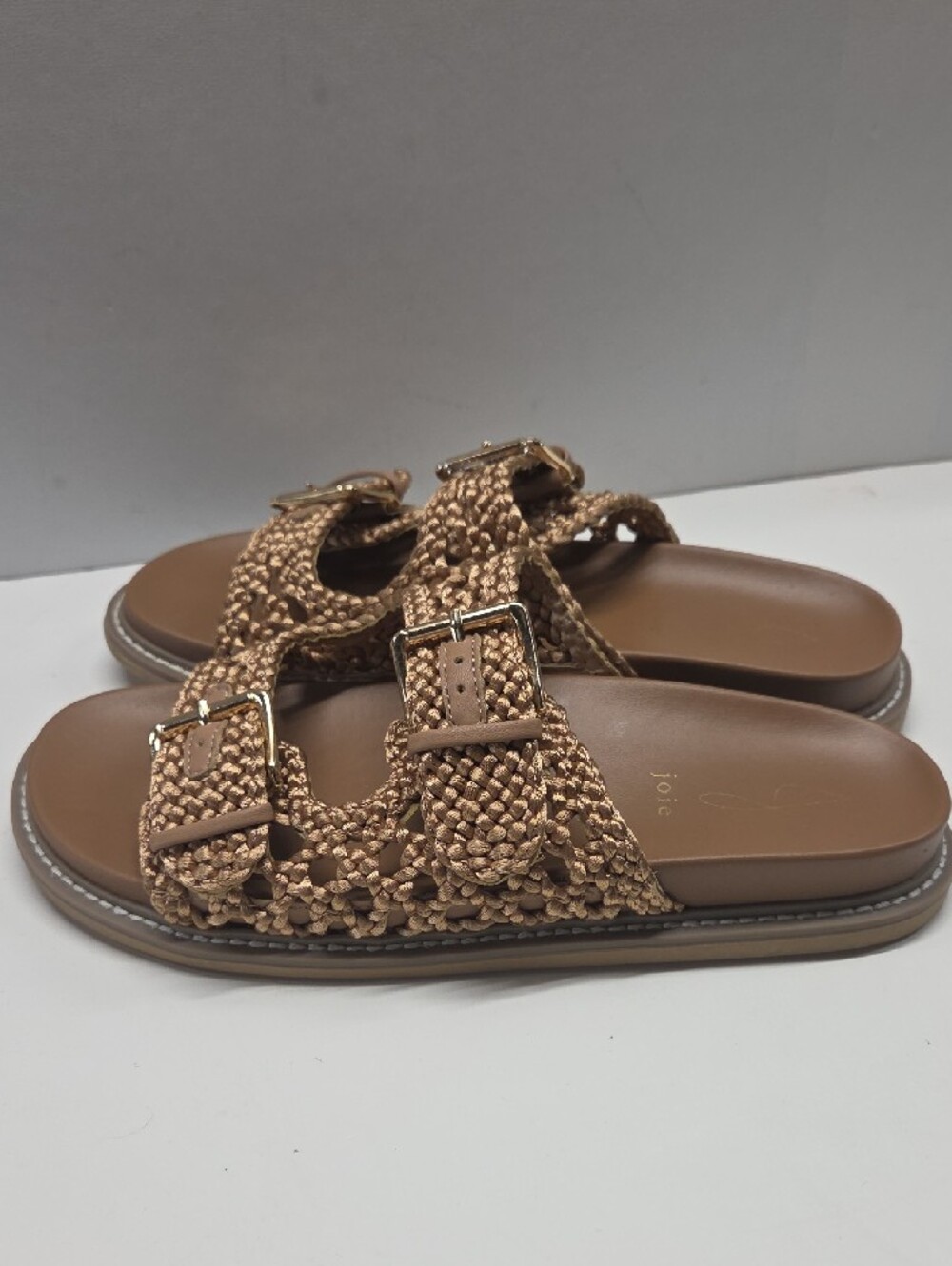 Joie Braided Double-Buckle Slide Sandals in Metallic Tan Size 8.5 - Picture 5 of 8